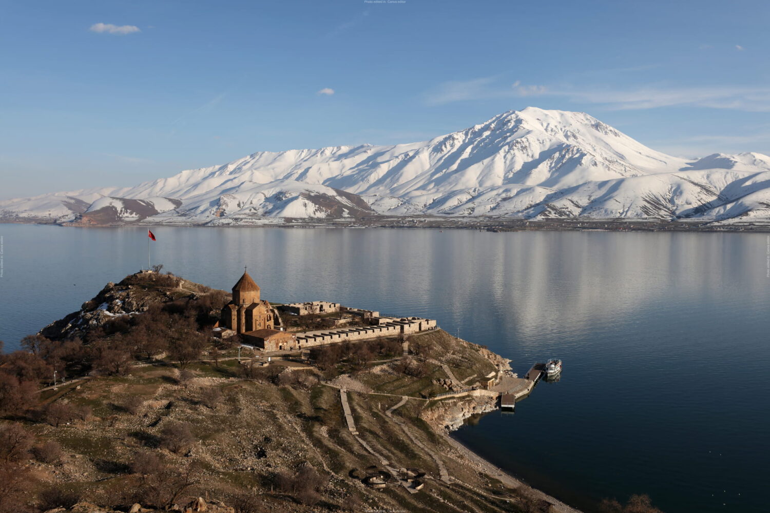 Ski touring above Van lake in Turkey